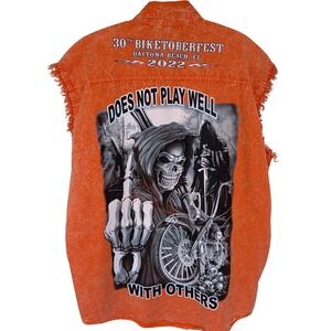 Biker Wear Biketoberfest 2019 Sleeveless Shirt 2XL Orange Cut Off Grim Reaper